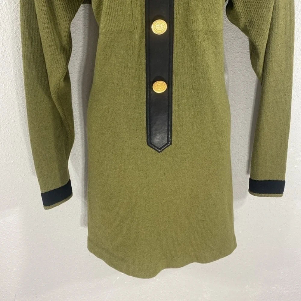 Vintage Cache green black knit military influenced dress Medium M W3 - Picture 3 of 12